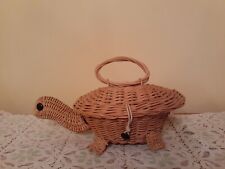 Vintage Wicker  Turtle Country Farm Decorative Basket With Lid And Latch picture