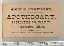 John F. Knowlton APOTHECARY WORCESTER MASSACHUSETTS ~ Victorian Business Card picture