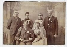 1880s Wedding Party - Bride, Groom, 2 Bridesmaids, 2 Groomsmen; Antique Photo picture