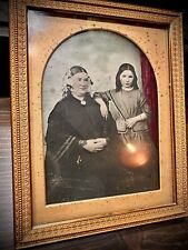 TINTED 1/4 AMBROTYPE WOMAN & DAUGHTER IN HEAVY FRAME VICTORIAN ERA PHOTO picture