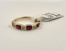 14K Yellow Gold Emerald Cut Ruby & Diamond Band - New Ring SIZE 6 1/2 picture