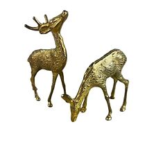 vtg pair of Brass Deer Buck Doe Figurines MCM Christmas Decor picture