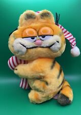 Vintage 1981 Dankin Garfield Christmas Hat Holiday Plush Holding Candy Cane picture