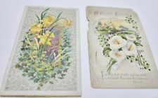 2 Antique Posted Easter Postcards - Daffodils Calla Lilies picture