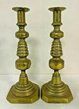 1911 PAIR OF BRASS CORONATION PUSH UP CANDLESTICKS picture