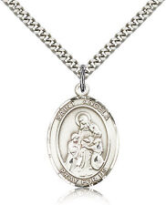Saint Angela Merici Medal For Men - .925 Sterling Silver Necklace On 24 Chai... picture