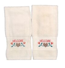 Embroidered Welcome Hand Towel Set Vintage Linens picture
