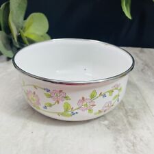 Vintage Kobe Enamel ware Bowl White Nesting Mixing Serving Pink Floral 6” picture