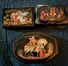 3 russian lacquer box vintage antique picture
