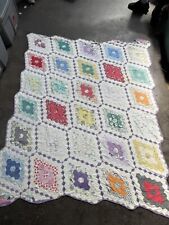 Vintage Grandmother Large Hexagon Patch Work Quilt Colorful Field Of Diamonds picture