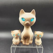 VTG Ceramic Flocked MCM Style Siamese Kitty Cat Blue Jewel Eyes USA-SET OF 3  picture