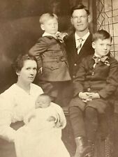 AxI) Photograph Family Circa 1910-1920's 2 Boy Infant Mom Dad Boots picture