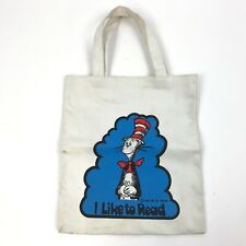 Vtg 80s DR SUESS I Love to Read Library Book Canvas Tote Bag Cat in Hat 12