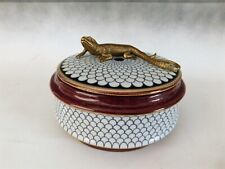 VINTAGE WONG LEE CERAMIC LIDDED POT WITH BRASS LIZARD HANDLE ~ FREE UK P&P picture