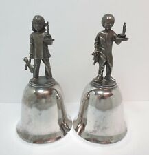 2 Danbury Mint Bells Boy Girl Hold Candle Toys Vtg SP Christmas Morning 1976 77 picture