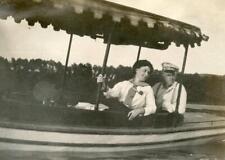 T844 Vtg Photo ENJOYING THE DAY ON THE BOAT, AWNING, CAPTAIN HAT, Early 1900's picture