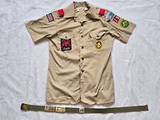 VINTAGE 70'S BSA BOY SCOUT OFFICIAL SHIRT W/PATCHES & BRASS BUCKLE BELT picture