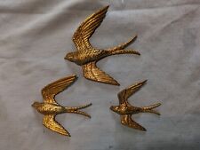 Vintage Set Golden Swallows Wall Art Decor by Burwood Productions USA MCM 1980's picture