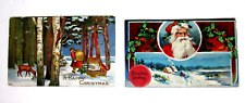 2 Antique Santa Postcards Arthur Horwitz Santa & Santa Pulling Sled with Present picture