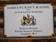VINTAGE JAMES PURDEY & SON PORCELAIN SIGN GUN RIFLE MAKER AMMUNITION LONDON UK picture