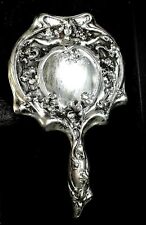 Goddess VICTORIAN Repousse 1900 HAND MIRROR long Curly Tendrils, Lots Hibiscus,  picture
