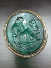 Mysterious Antique 18/19th Century European Gold Green Gemstone / Glass Seal Fob picture