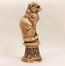 ANTIQUE SUBLIME RARE RUSSIAN IMPERIAL SILVER GOLD & RUBY FIGURAL CAT WAX SEAL picture