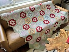 Antique Grandmother's Quilt ca 1930  Hand Stitched Hexagon College Bed Coverlet picture