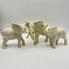 Lenox Elephants Figurine Classic Ivory Porcelain African Gold Tusk Lot Of 3 Rare picture