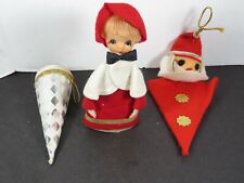 3 Vintage Santa Mrs. Claus Japan Felt Foil Christmas Ornaments Decor  Lot B1167 picture