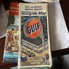 VINTAGE GULF TOURGIDE TRAVEL ROAD MAP TEXAS ARKANSAS LOUISIANA MISSISSIPPI GAS picture