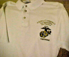 Vintage Vietnam Alpha Company 4th Marines Logo White Polo Shirt - Size Men L picture