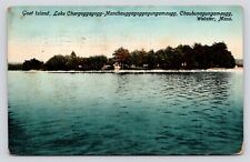 Goat Island Webster Lake MA Nipmuc Native American Canoes Vintage c1913 Postcard picture