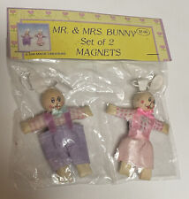 Vintage Bunnies Straw & Wood With Attached Magnet Mr & Mrs Bunny Sealed picture