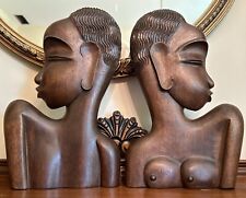 Vintage Pair of Teak Mid-Century Modern Nude  Bookends w/African Ethnic Design picture