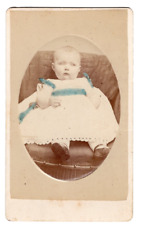 PROVIDENCE R. I. 1870s BABY TINTED RIBBON GOWN SOFT SOLE SHOES OVAL MASKED CDV picture