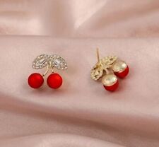 Cute Red Cherry Pearl Stud Earrings Fruit Earrings Jewelry 1 Pair New  picture