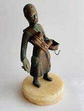 Rare Antique Primitive Hand Made Cast Iron Statue Man Stone Base Collection Old picture