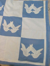 Never Washed~White Doves Love Birds on Blue Applique 1920s Quilt TOP~84x72 WOW picture