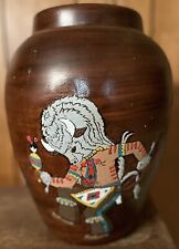 1982 Vintage American Indian Wedding Ceremony Sculpted Hand Painted Vase Signed picture