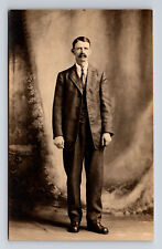 RPPC Studio Portrait of Man Huge Mustache Possibly Pittsfield ME Postcard picture