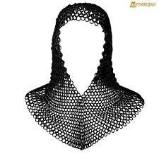 Black Chainmail Coif Butted Medieval Chain Mail Armor Riveted Knight Costume picture