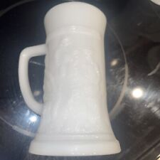 Six Vintage Beer Stein Mug Tavern Scene White Milk Glass Federal Barware picture