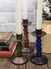 MCM Candlesticks Candle Holders Metal Bronze Copper colored Glass Graduated 3 picture