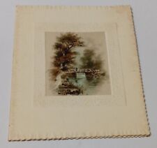 VICTORIAN ANTIQUE GREETING CARD WISHES HAPPY NEW YEAR FISHING OFF BRIDGE PICTURE picture