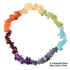 [3] CHARGED 7 Chakra Crystal Chip Stretchy Bracelets + 3 x Selenite Puffy Hearts picture