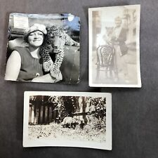 Lot Of 3 antique photos Depicting A Woman With Her Pet leopard 1924 Exotic Pets picture