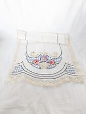Vintage Hand Stitched Embroidered Table Runner with Lace Edge picture