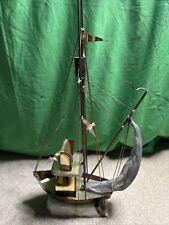 Large Mid Century Modern Brass Marble Sailboat Signed Sculpture Industrial 21” picture