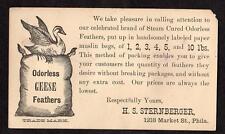 PRE 1906 ADVERTISING POSTCARD*H S STERNBERGER*PHILADELPHIA*GEESE FEATHERS*WENGER picture